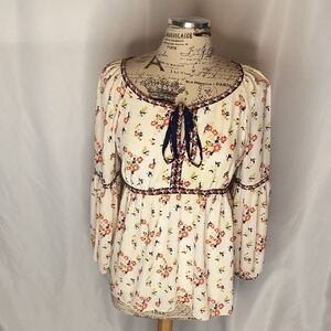 Sophie Max Cream Floral Blouse with Navy Trim